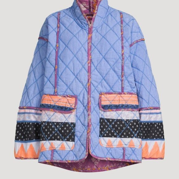 NWT Free People Jacket Womens Large Winnie Quilted Dutch Boho Patchwork Pockets - Picture 3 of 13